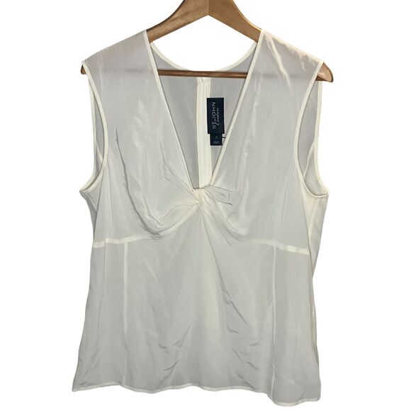 St. John Couture Ivory Silk Draped Twist Front Sleeveless Top Size 16 - Picture 2 of 8